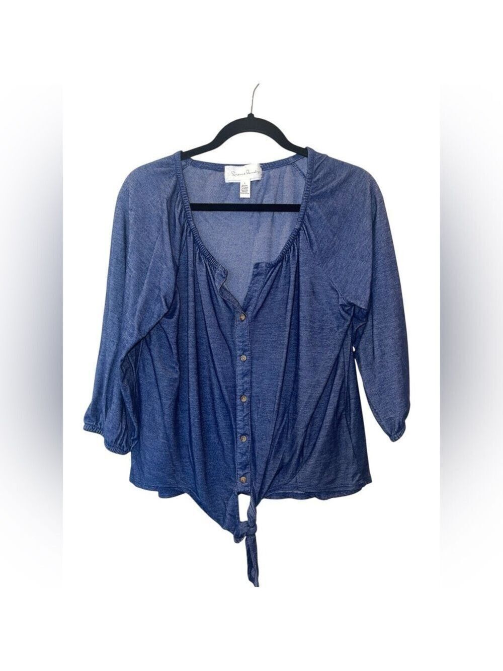 French Laundry Women’s Pullover Front Knot Blouse 3/4 Sleeves Blue Size: Large